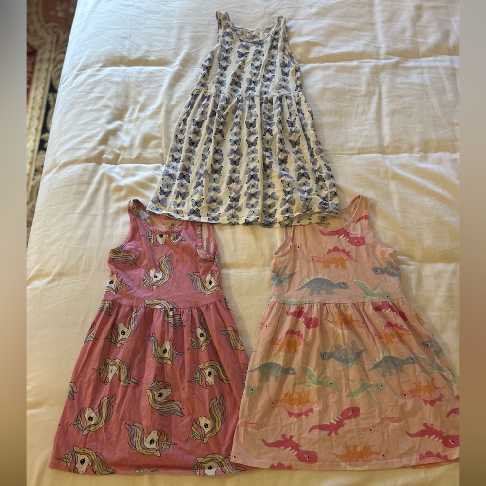 H&M Pink Unicorn & Pastel Dino Mix Cotton Dresses (3-Pack)